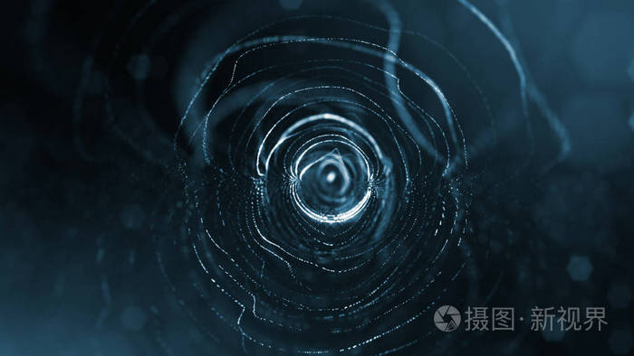 具有景深和散景的发光粒子的科幻背景 微粒形成线和抽象表面网格 3d 渲染v5 暗背景球体照片 正版商用图片11skoh 摄图新视界