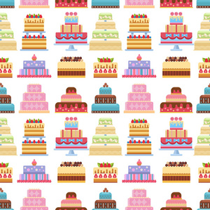 蛋糕馅饼挞快乐的生日卡通无缝模式背景矢量插图