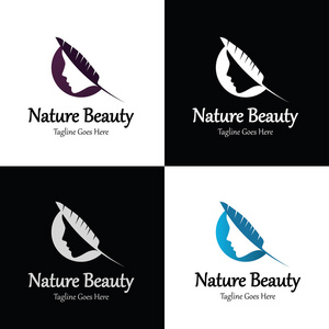 自然美容标志设计模板。叶标志设计理念。矢量插图