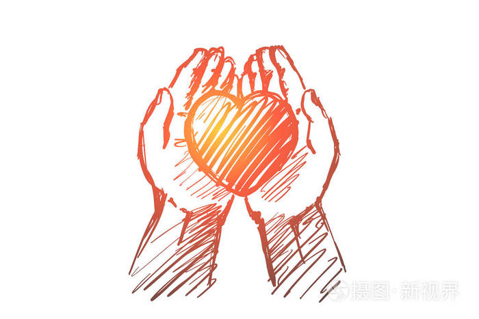 手绘心脏在人的手掌