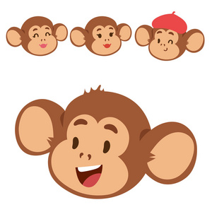 猴子稀有动物矢量卡通猕猴头像人自然灵长类人物野生动物园猿黑猩猩