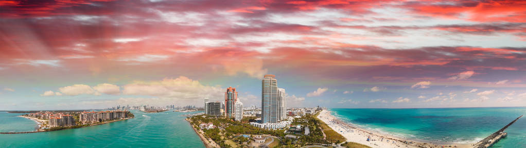 迈阿密南海滩的鸟瞰图。