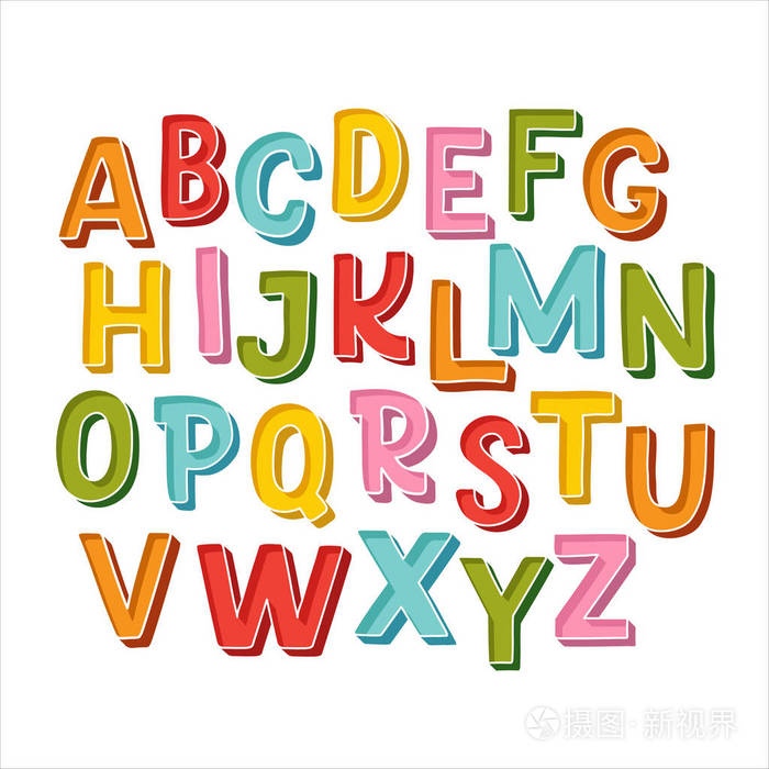 可爱的彩色手绘字母表,用矢量制作. 涂鸦字母为您的设计. 孤立的人物