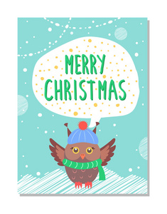 圣诞贺卡与猫头鹰在温暖的帽子图片