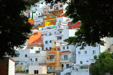 美丽的山村圣安德烈斯在特内里夫。 金丝雀群岛的五颜六色的建筑。
