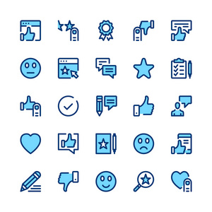 反馈推荐证明客户审查线图标设置. 现代平面设计概念简单符号.