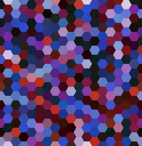 由蓝色黑色红色紫色六边形组成的抽象无缝背景。 商业演示或网页模板横幅传单的几何设计。 矢量插图