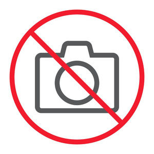 没有摄像头线图标, 禁止和禁止, 没有照片符号矢量图形, 在白色背景上的线性模式, eps 10