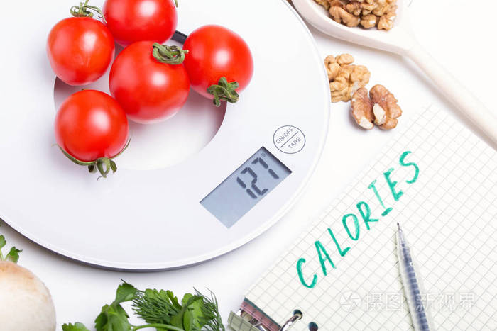 称重产品,蔬菜,水果,厨房电子秤,并将数值写入清单,进行卡路里计数,并