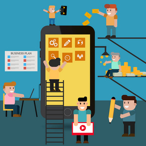 有点人物移动技术矢量插图 f照片