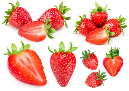 白色背景上分离的成熟草莓。