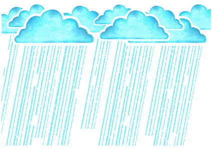 下雨了. 在潮湿的日子里, 蓝雨云的矢量水彩图像