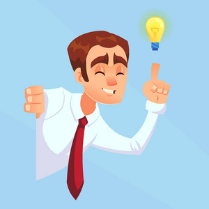 商人男性深色皮肤与灯泡想法灵感窥视角落卡通平面设计矢量图eps10