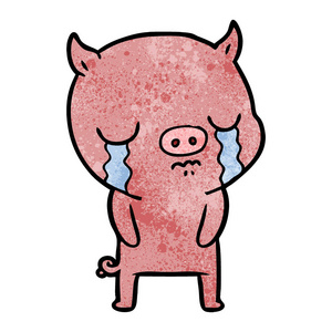 卡通猪哭的矢量插图图片