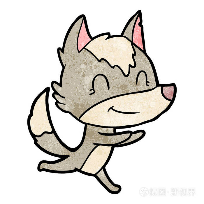 友好的卡通狼奔跑