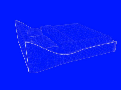 3d. 将床蓝图渲染为蓝色背景上的线条