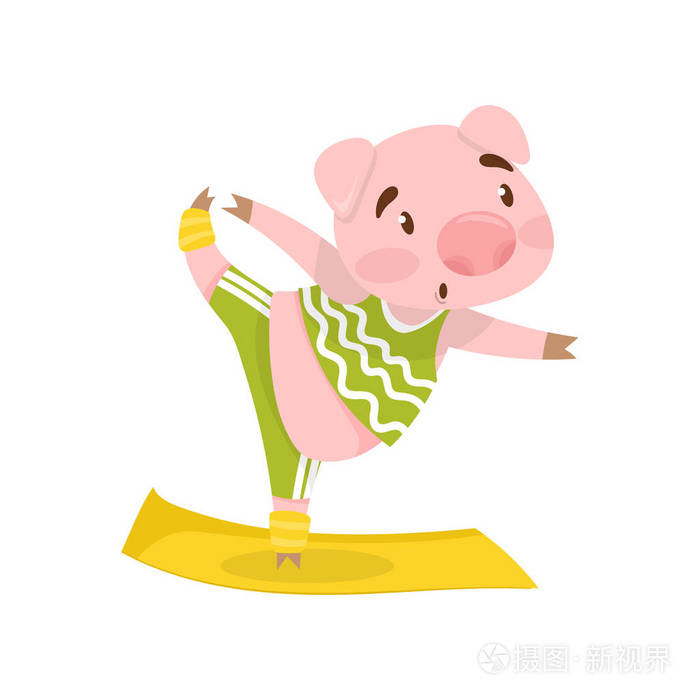 可爱的农场动物在绿色运动装.积极锻炼.平面矢量设计