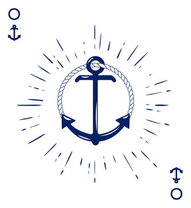 老式标签与锚和字母制成的船绳. 服装t恤或海报设计.