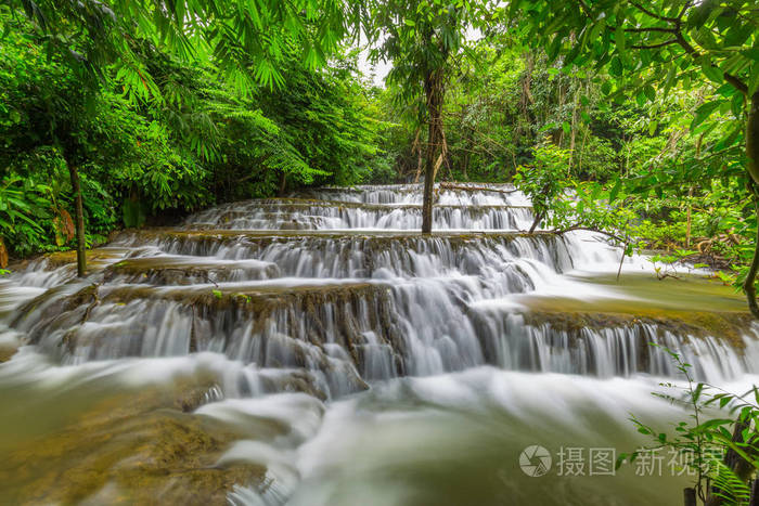 泰国桑克拉布里Kanchanaburi省热带雨林诺比蓬瀑布