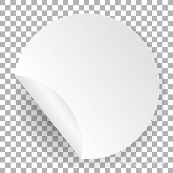 圆形纸贴纸.带有阴影的带弯曲边缘的白色标签模板.