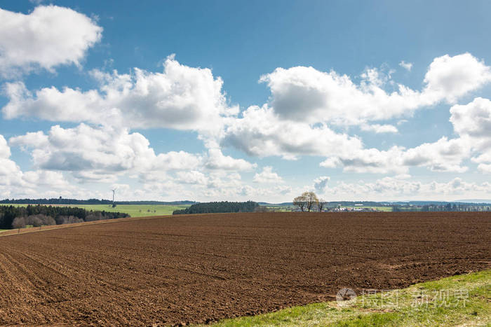 肥沃的土壤绿色的森林和风力的大棕地里