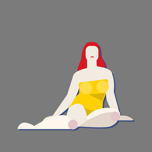 穿黄色泳衣的曲线美女人. 矢量图. 几何构图.照片