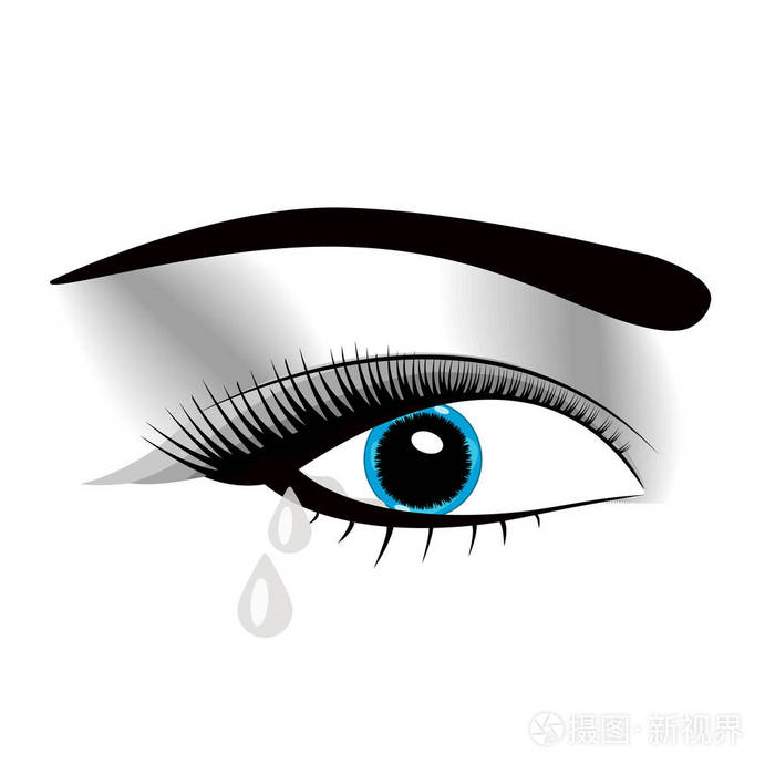 眼睛在动画或漫画风格与泪珠和光反射高度详细的矢量插图情感表达悲伤