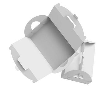 白色盒子与手柄礼品或食品纸箱包装设置在3D渲染设计使用浮动盒。