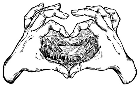 制作座位牌两只手制作景观场景的心牌照片