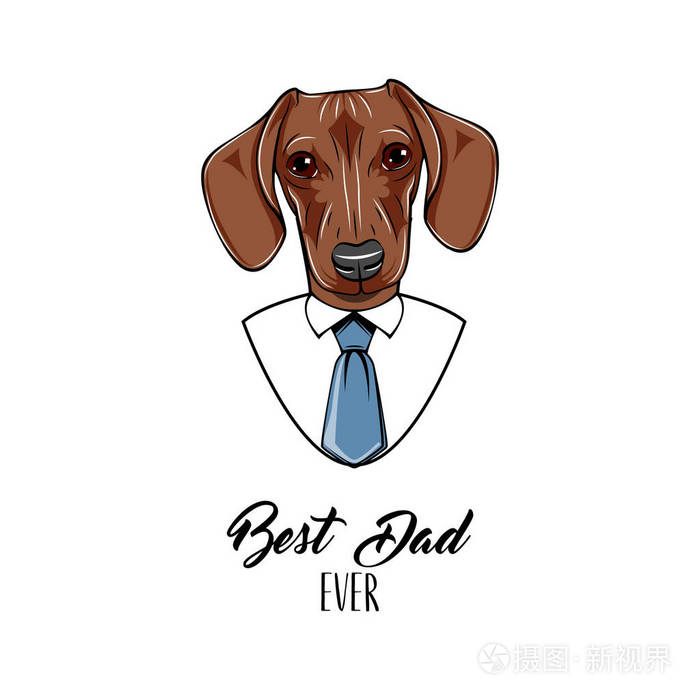 腊肠狗父亲节贺卡猎犬穿着衬衫领带最好的爸爸曾经刻字爸爸的礼物向量
