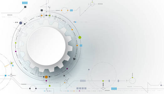 矢量插画齿轮车轮电路板高科技数字技术与工程现代数字电信技术理念