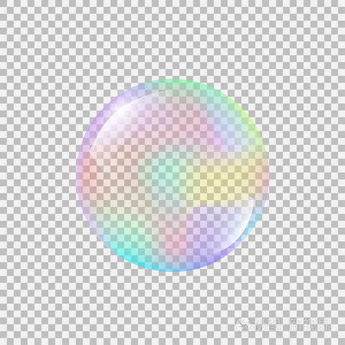 逼真的肥皂泡与彩虹反射透明背景上的孤立向量插图与透明度梯度和效果