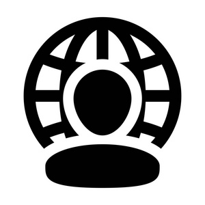 业务图标矢量男性个人形象头像与地球仪符号象形文字图中的国际网络