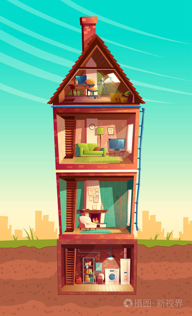 矢量卡通多层在横断面上的房子插画-正版商用图片11vwxp-摄图新视界