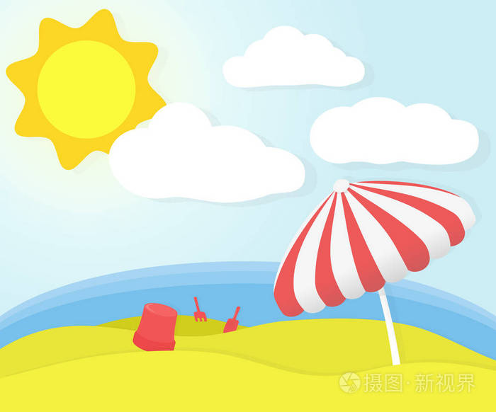 阳光明媚的海滩日. eps10矢量插图.