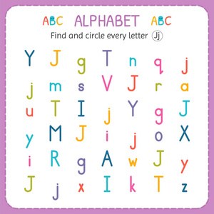 查找并圈出每个字母 j 工作表的幼稚园和学前班。儿童练习