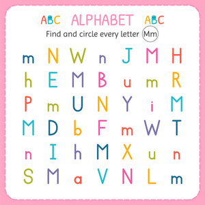 查找并圈出幼儿园和学前班的每封字母 m 工作表。儿童练习