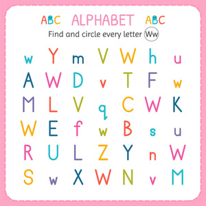 查找并圈出幼儿园和学前班的每个字母 w 工作表。儿童练习