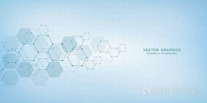 分子结构背景。具有分子 Dna 的抽象背景。几何形状与六边形