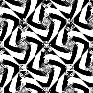 条纹黑白抽象希腊无缝图案照片