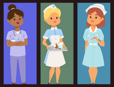医生护士人物矢量小册子医务妇女人员扁平设计医院团队人博士插画