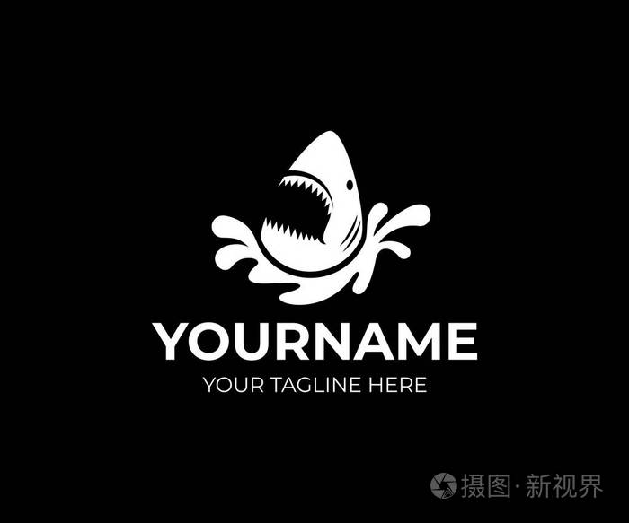 鲨鱼跳出水的标志模板. 海洋和水下生物鱼类和海洋矢量设计.