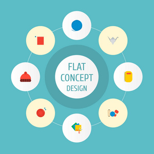 一套手工图标平面风格符号与羊毛, 折纸, 针织帽子和其他图标为您的 web 移动应用程序徽标设计