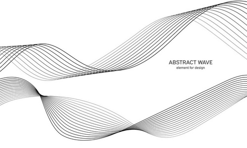 抽象的波的设计元素。数字频率跟踪的均衡器。程式化的线艺术背景。矢量图。使用混合工具创建的行波。弯曲的波浪线，光滑的条纹