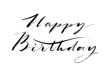 生日快乐的单词.手绘创意书法和毛笔刻字, 设计节日贺卡和请柬照片
