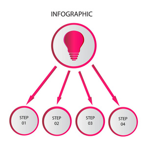 黑暗信息图表的创造性概念。 业务数据可视化。 抽象图形图的圆圈元素，有4个步骤，选项部分或过程。 用于演示的矢量业务模板。