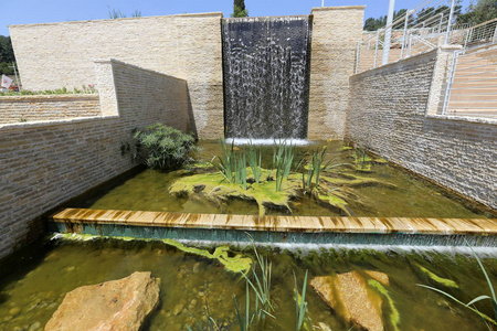 公园水池露天公园的人工喷水池照片