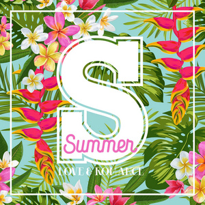 你好夏天花卉海报。热带异域花卉设计为横幅, 传单, 小册子, 织物印刷。夏季水彩背景。矢量插图