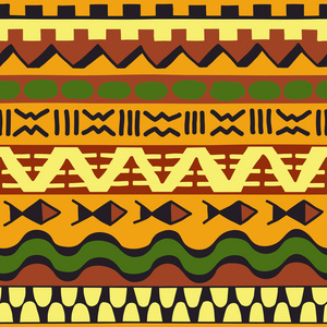 民族风格的彩色无缝图案。 观赏元素非洲主题。 一套老式装饰部落边界。 传统毛利装饰背景与民族元素形式。