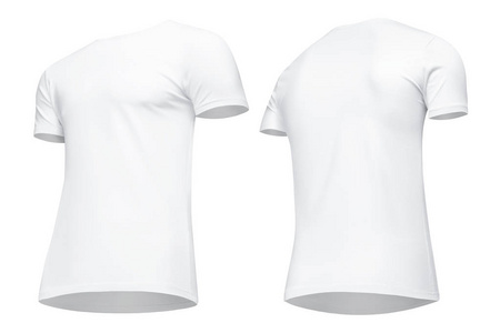 空白模板男士白色 t恤短袖, 前后视图半转自下而上, 在白色背景上与